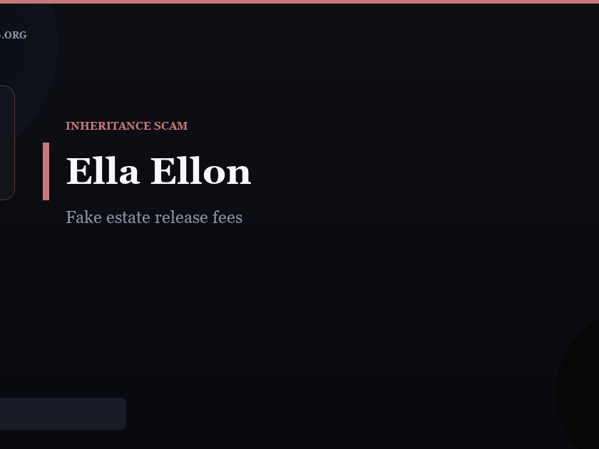 Scam Alert! – Mrs. Ella Ellon wife of the late Mr. Jon Berker - ScamReporting.org