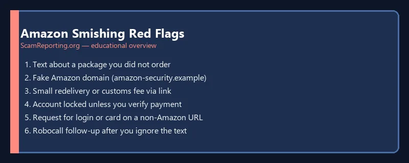 Amazon Smishing Red Flags — educational infographic