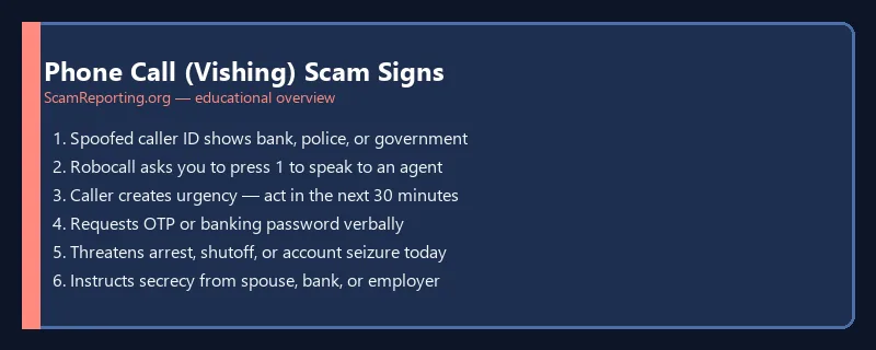 Phone Call (Vishing) Scam Signs — educational infographic