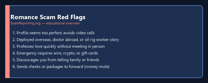 Romance Scam Red Flags infographic