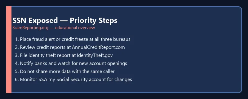 SSN Exposed — Priority Steps — educational infographic